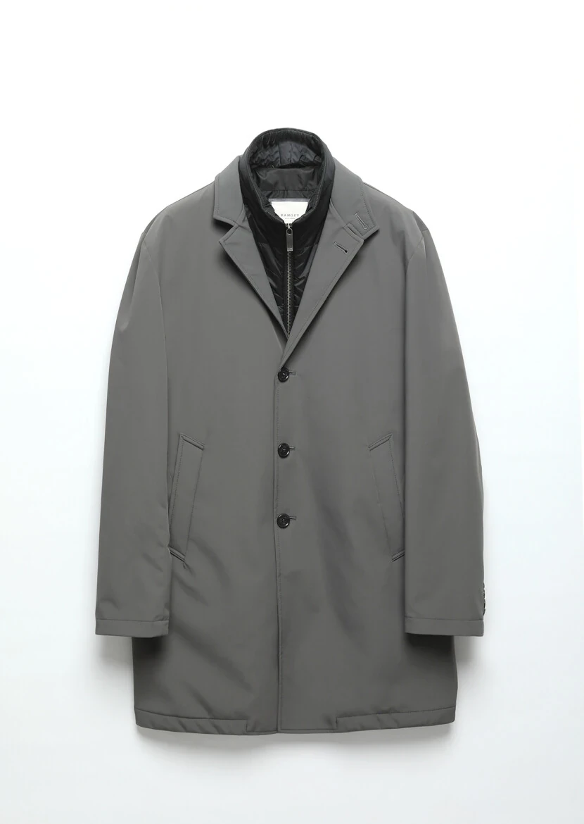 Dark Grey Regular Fit Double Breasted Collar Casual Weaving Rain Coat - 7