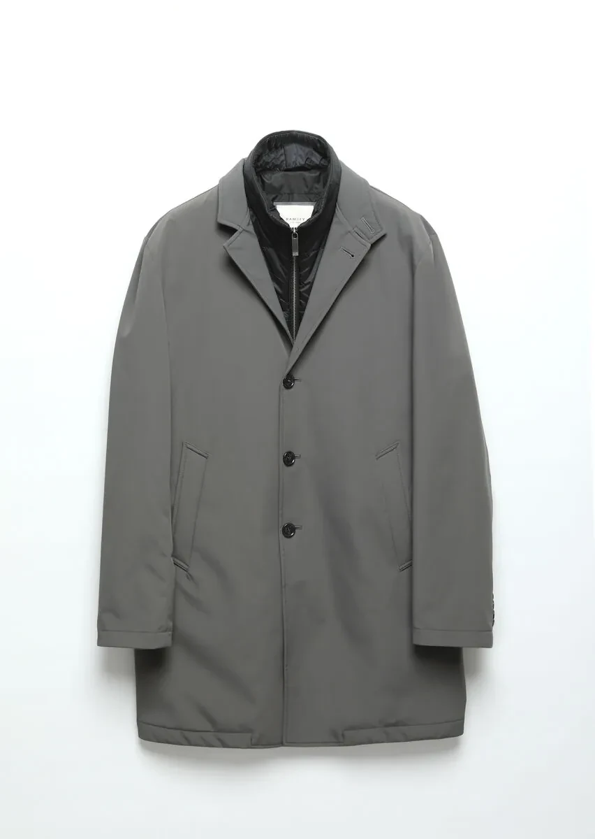 Dark Grey Regular Fit Double Breasted Collar Casual Weaving Rain Coat - 7