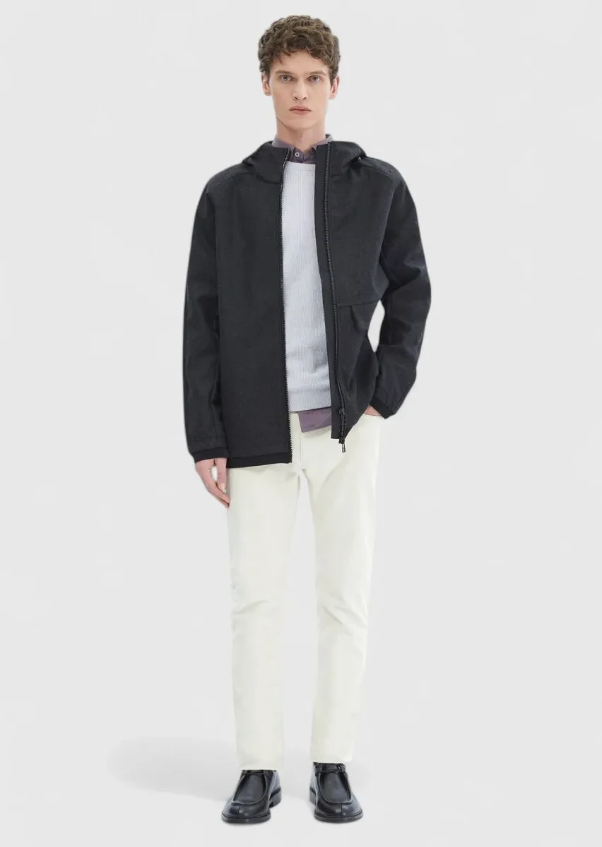 Dark Grey Regular Fit Hooded Denim Weaving Coat - 4