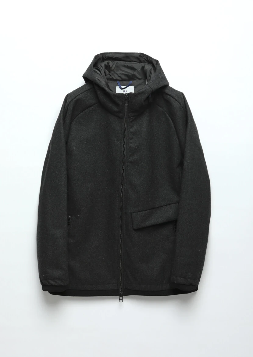 Dark Grey Regular Fit Hooded Denim Weaving Coat - 11