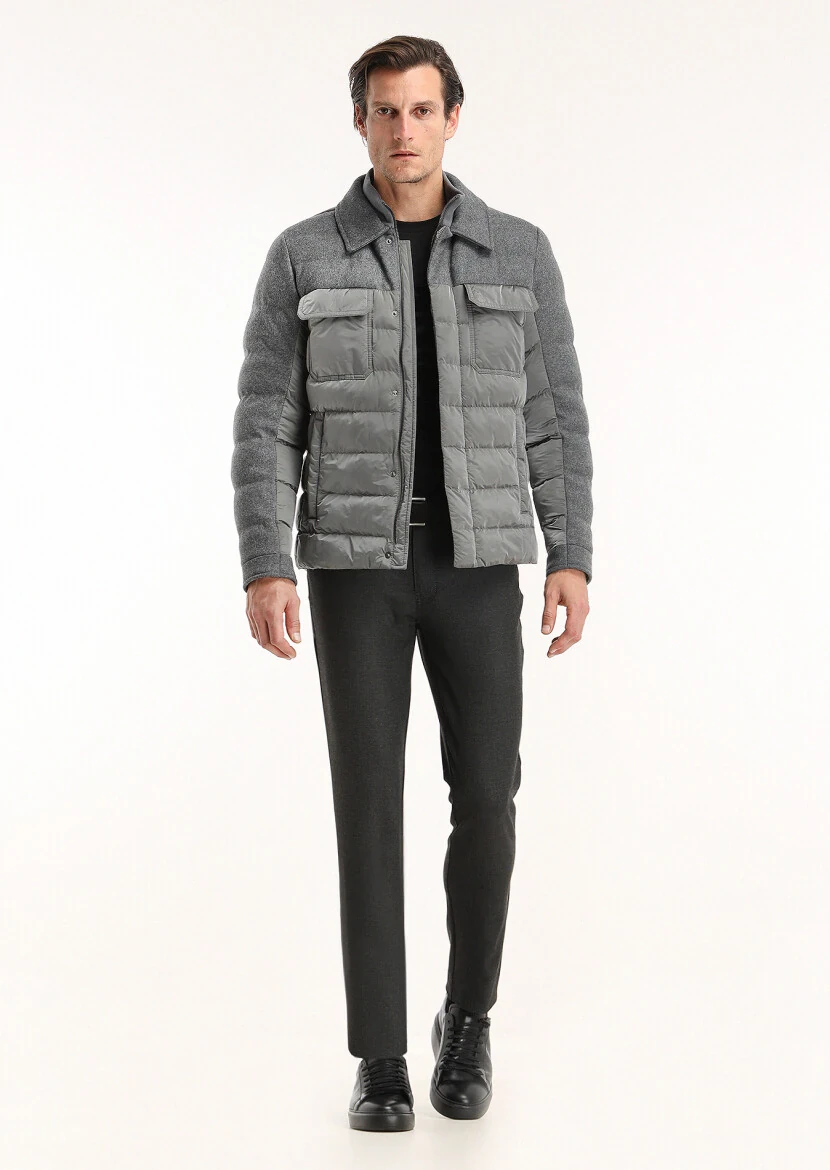 Dark Grey Regular Fit Shirt Collar Casual Weaving Coat - 1