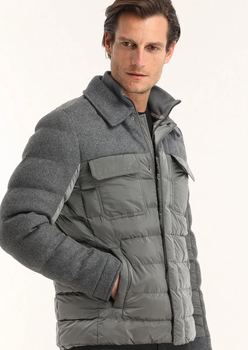 Dark Grey Regular Fit Shirt Collar Casual Weaving Coat - 3