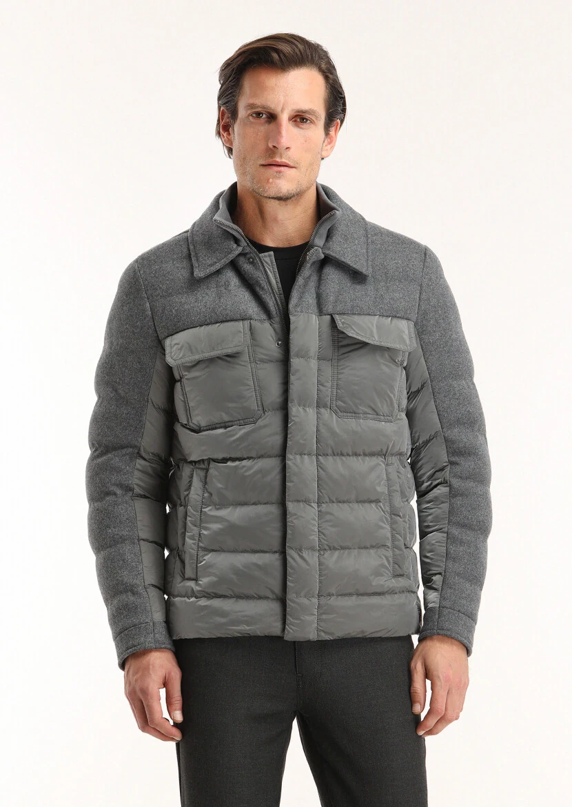 Dark Grey Regular Fit Shirt Collar Casual Weaving Coat - 4