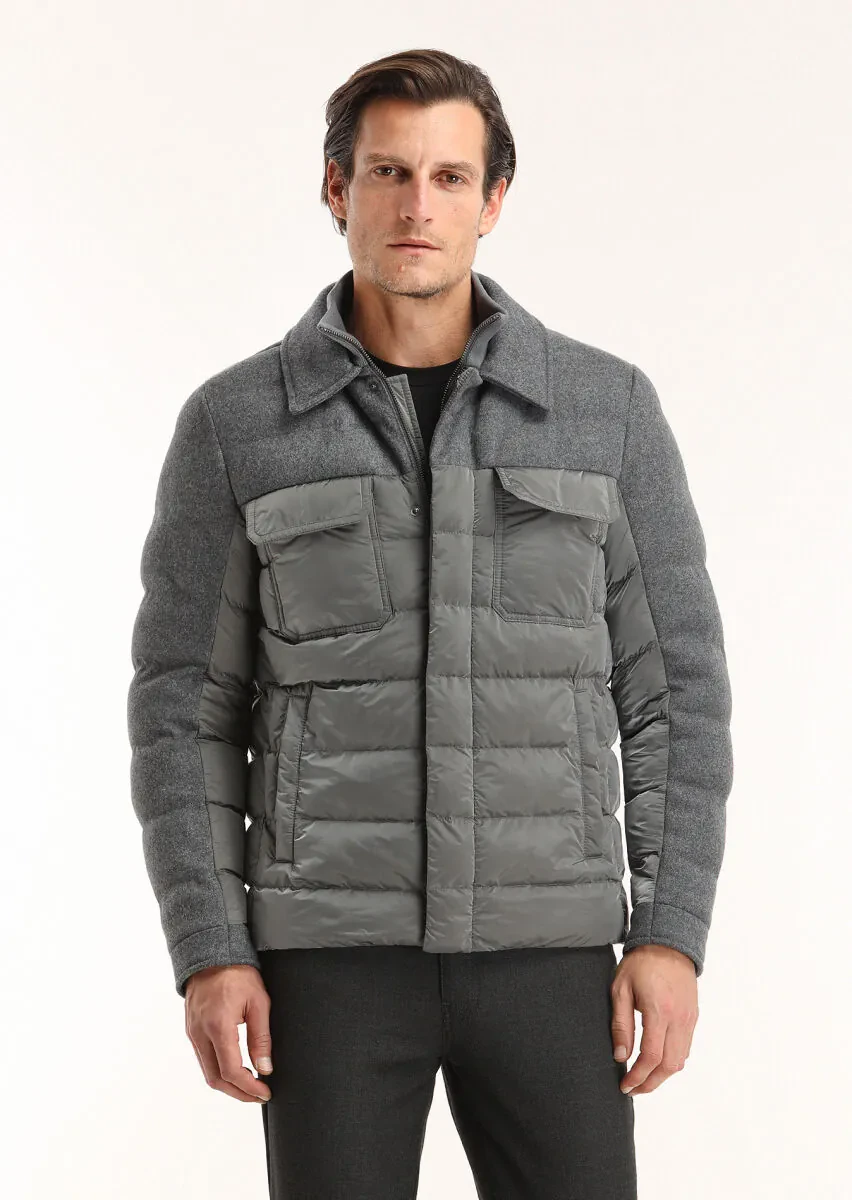 Dark Grey Regular Fit Shirt Collar Casual Weaving Coat - 4