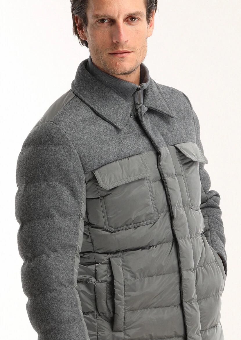 Dark Grey Regular Fit Shirt Collar Casual Weaving Coat - 5