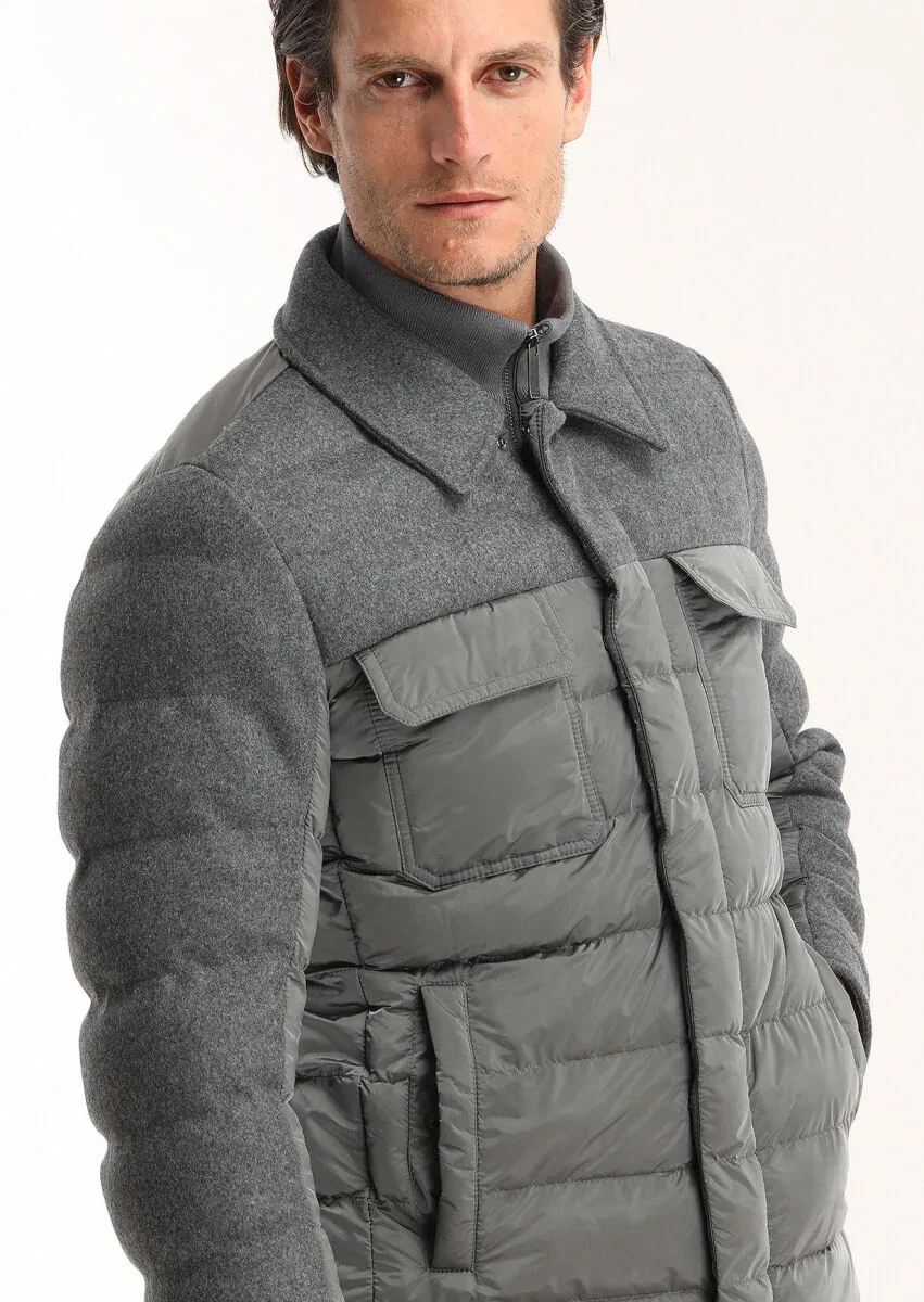 Dark Grey Regular Fit Shirt Collar Casual Weaving Coat - 5