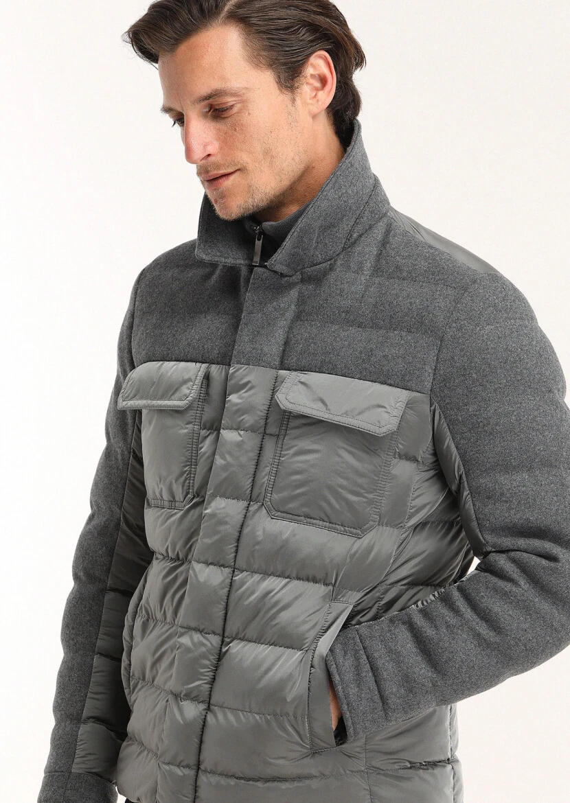 Dark Grey Regular Fit Shirt Collar Casual Weaving Coat - 6