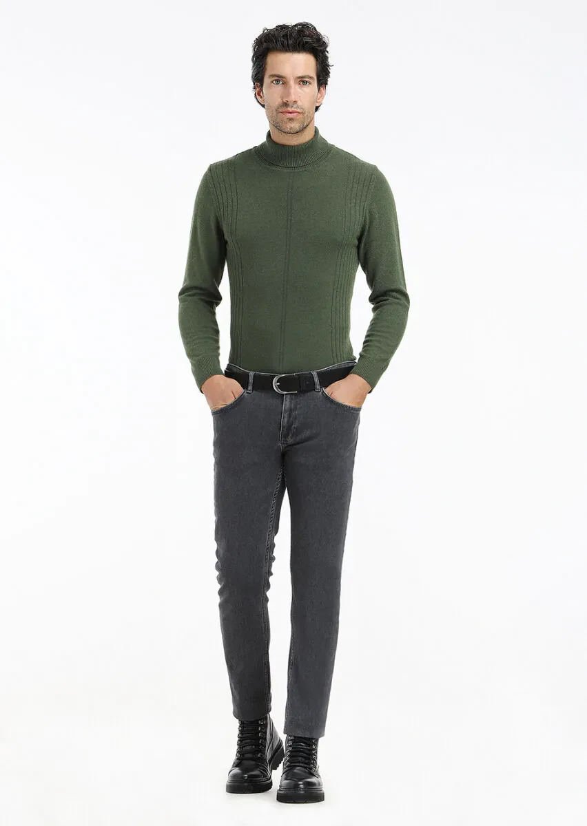 Dark Grey Slim Fit Denim Cotton Blended Trousers - 2