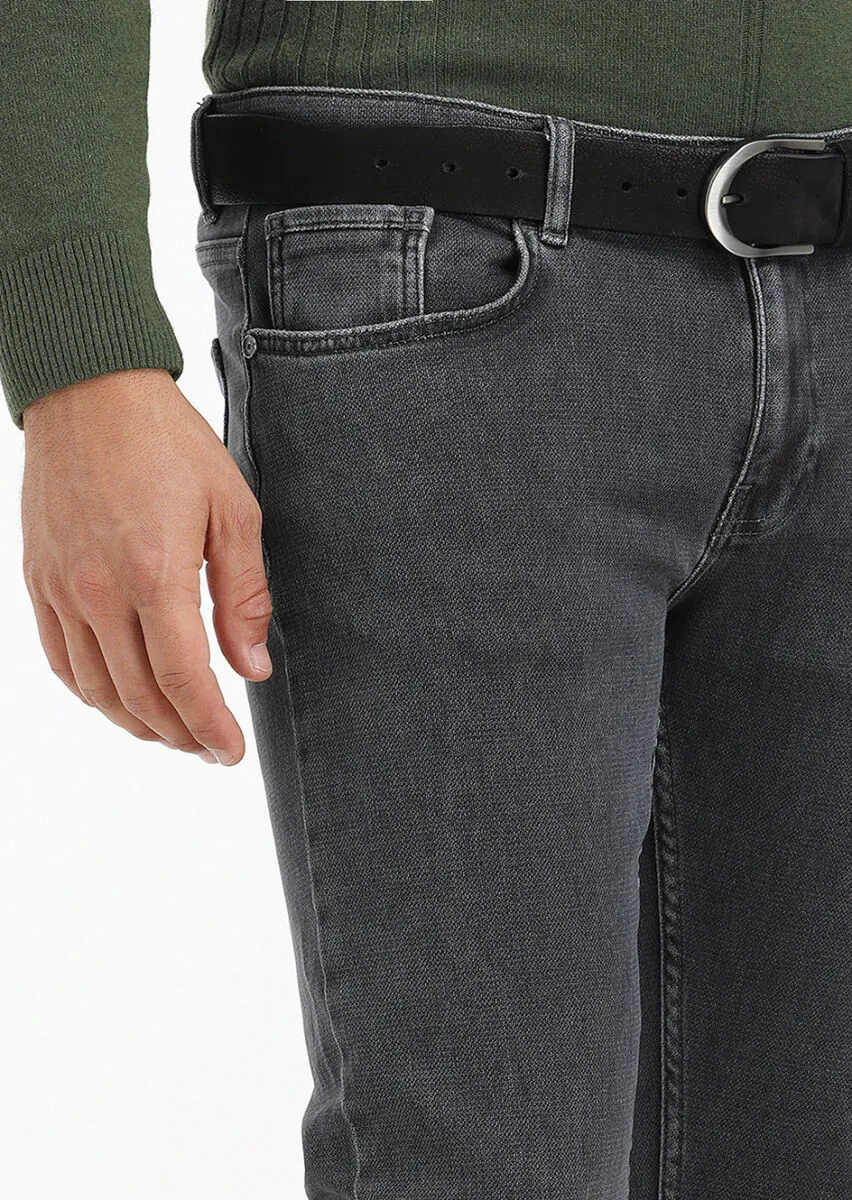 Dark Grey Slim Fit Denim Cotton Blended Trousers - 3
