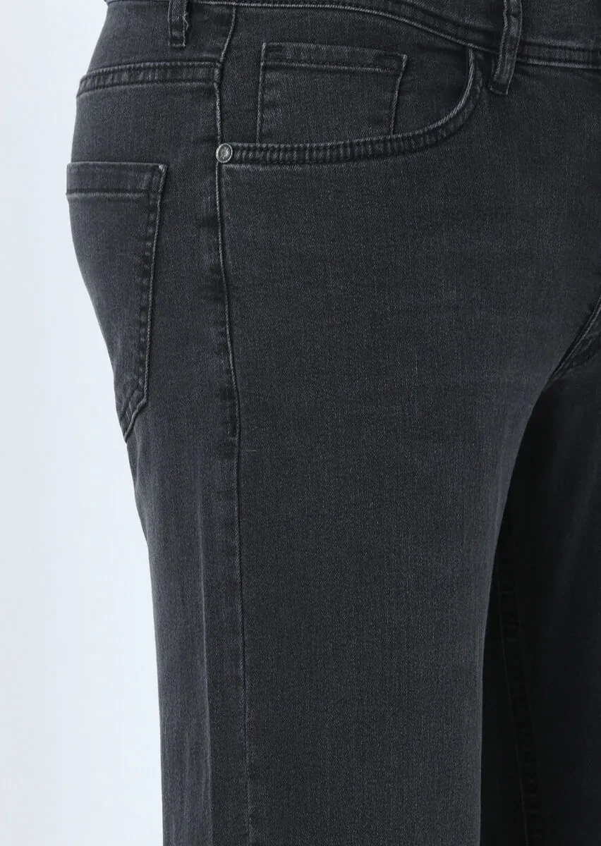 Dark Grey Slim Fit Denim Cotton Blended Trousers - 2