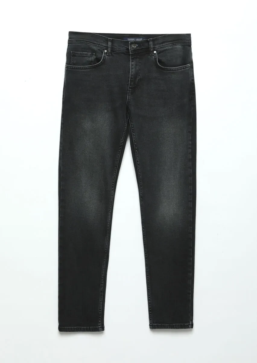 Dark Grey Slim Fit Denim Cotton Blended Trousers - 6