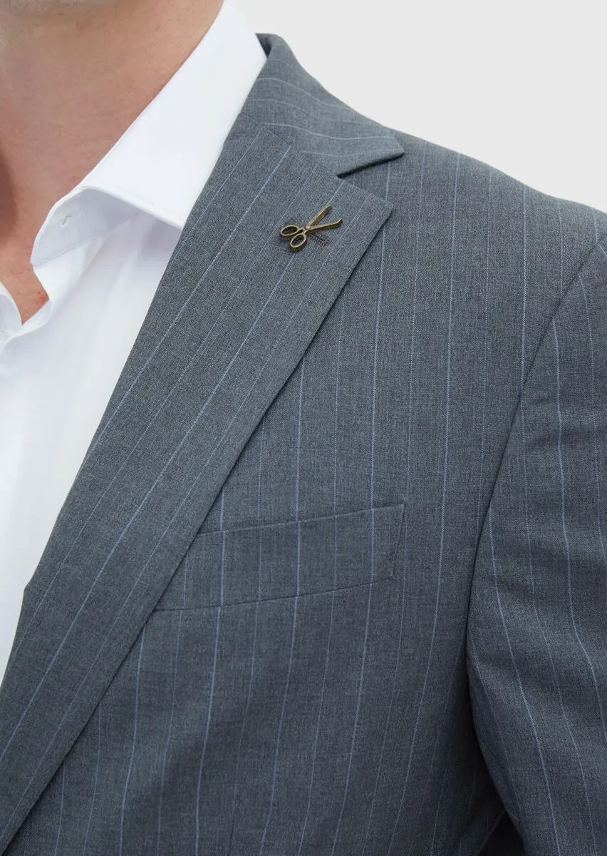 Dark Grey Striped Modern Fit 100% Wool Suit - 4