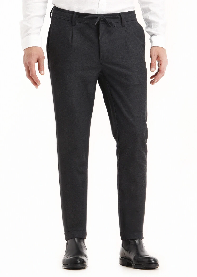 Dark Grey Weaving Jogging Fit Casual Trousers 