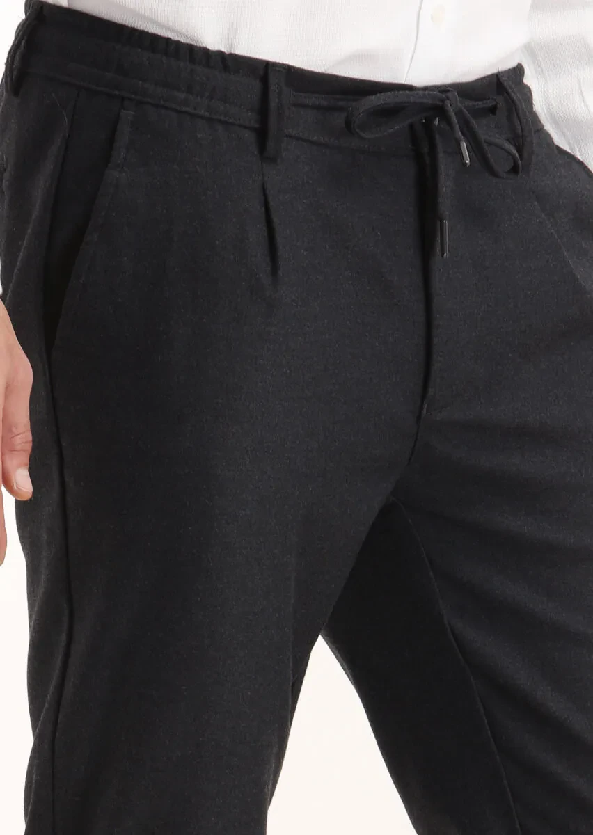 Dark Grey Weaving Jogging Fit Casual Trousers - 3
