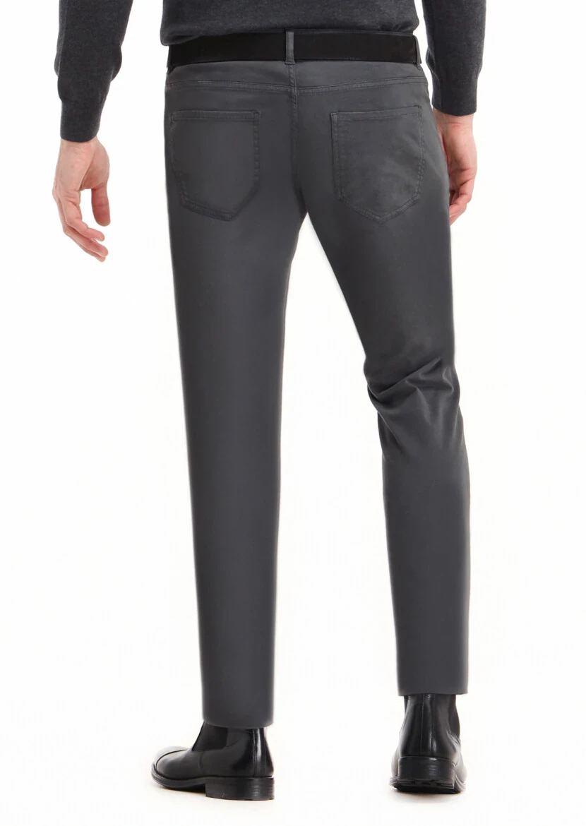 Dark Grey Weaving Slim Fit Casual Cotton Blended Trousers - 4