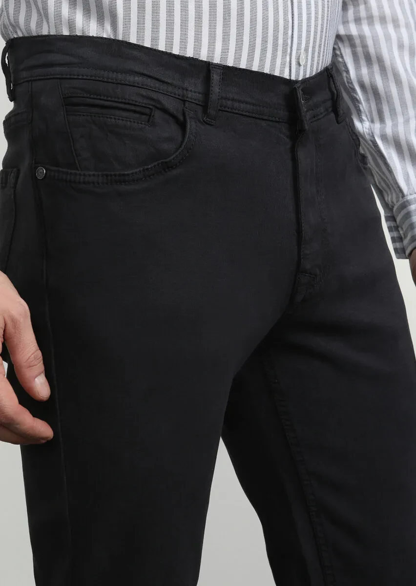 Dark Grey Weaving Slim Fit Casual Cotton Blended Trousers - 2