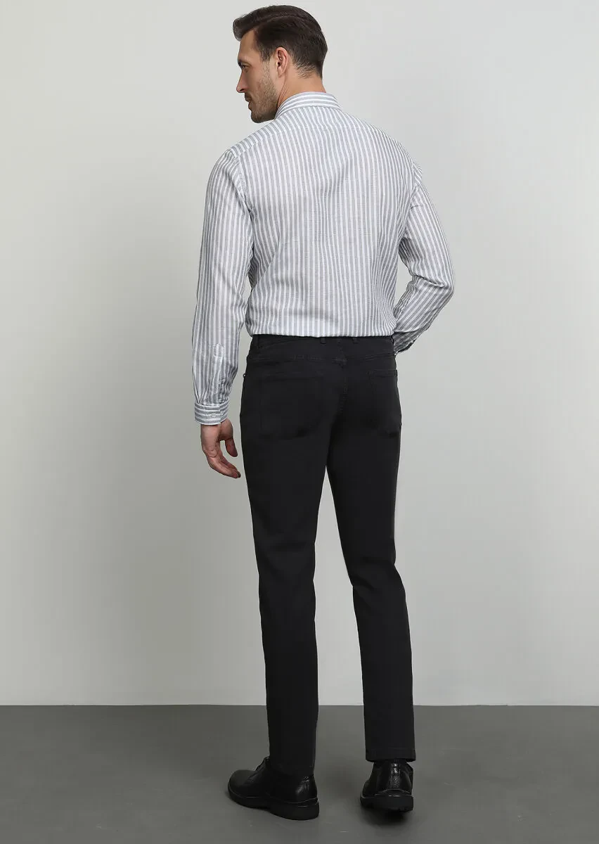 Dark Grey Weaving Slim Fit Casual Cotton Blended Trousers - 4