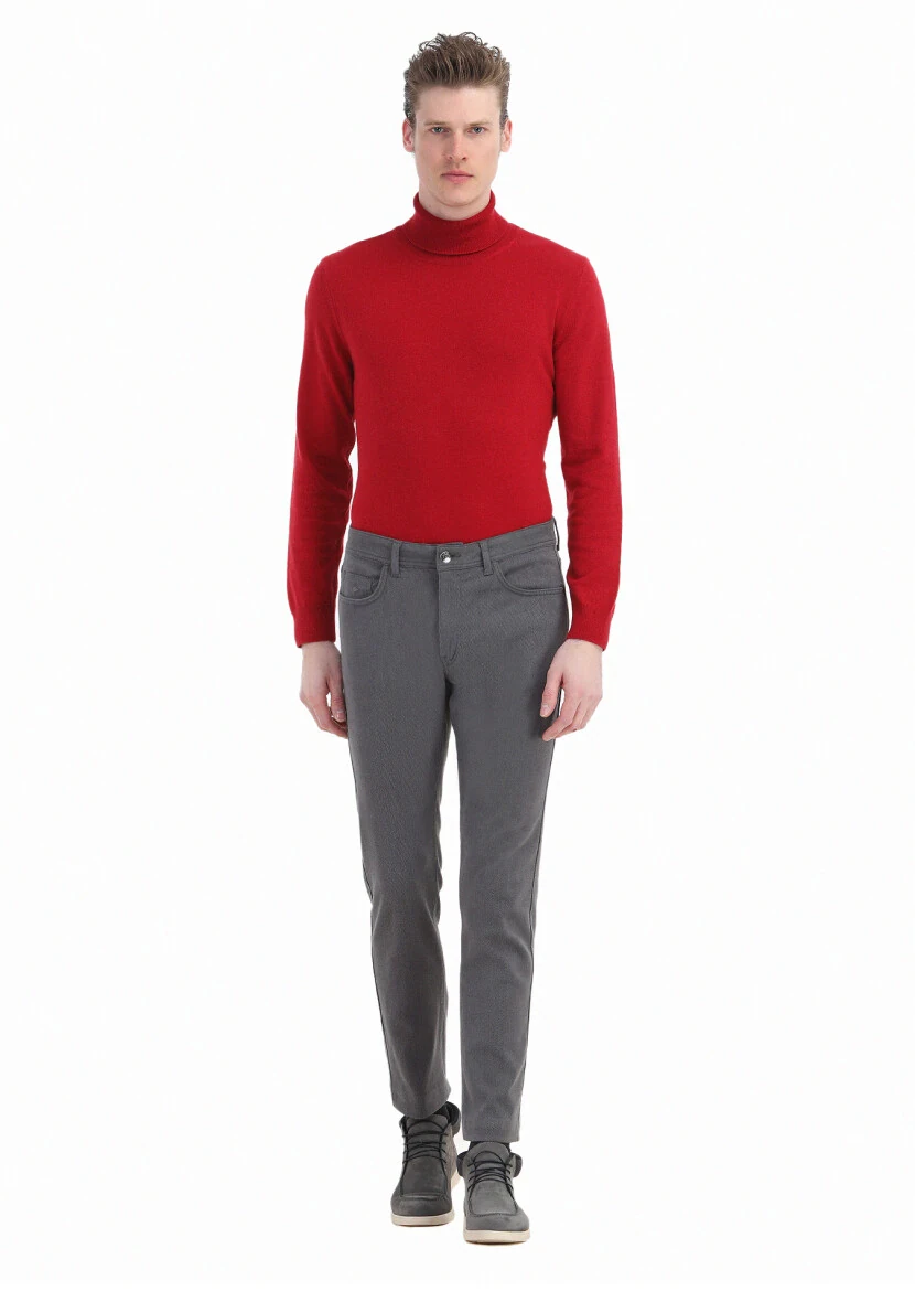 Dark Grey Weaving Slim Fit Casual Cotton Blended Trousers - RAMSEY