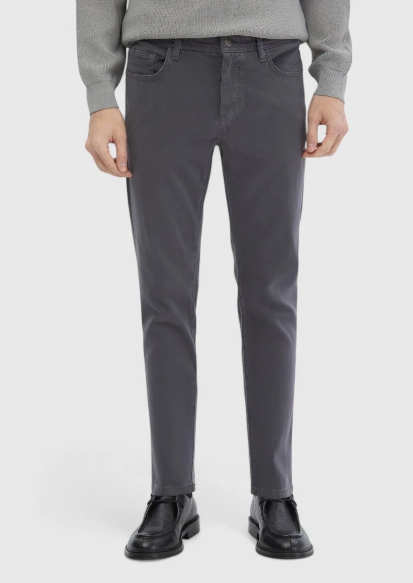 Dark Grey Weaving Slim Fit Casual Cotton Blended Trousers - RAMSEY