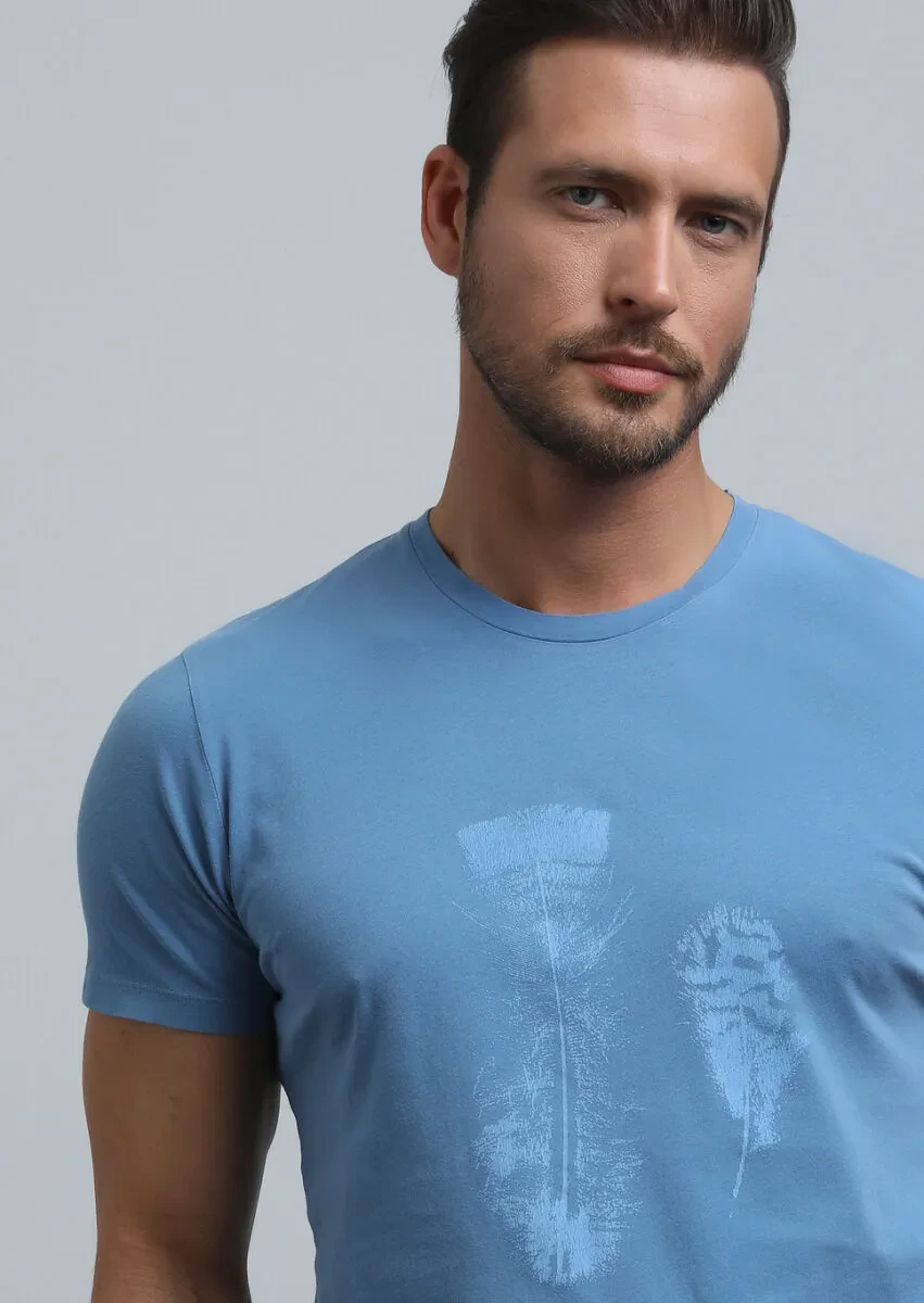 Dark Indigo Printed 100% Cotton T-Shirt - 3