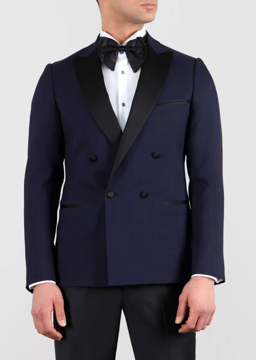 Dark Navyblue Cotton Blended Dinner Jacket - 1
