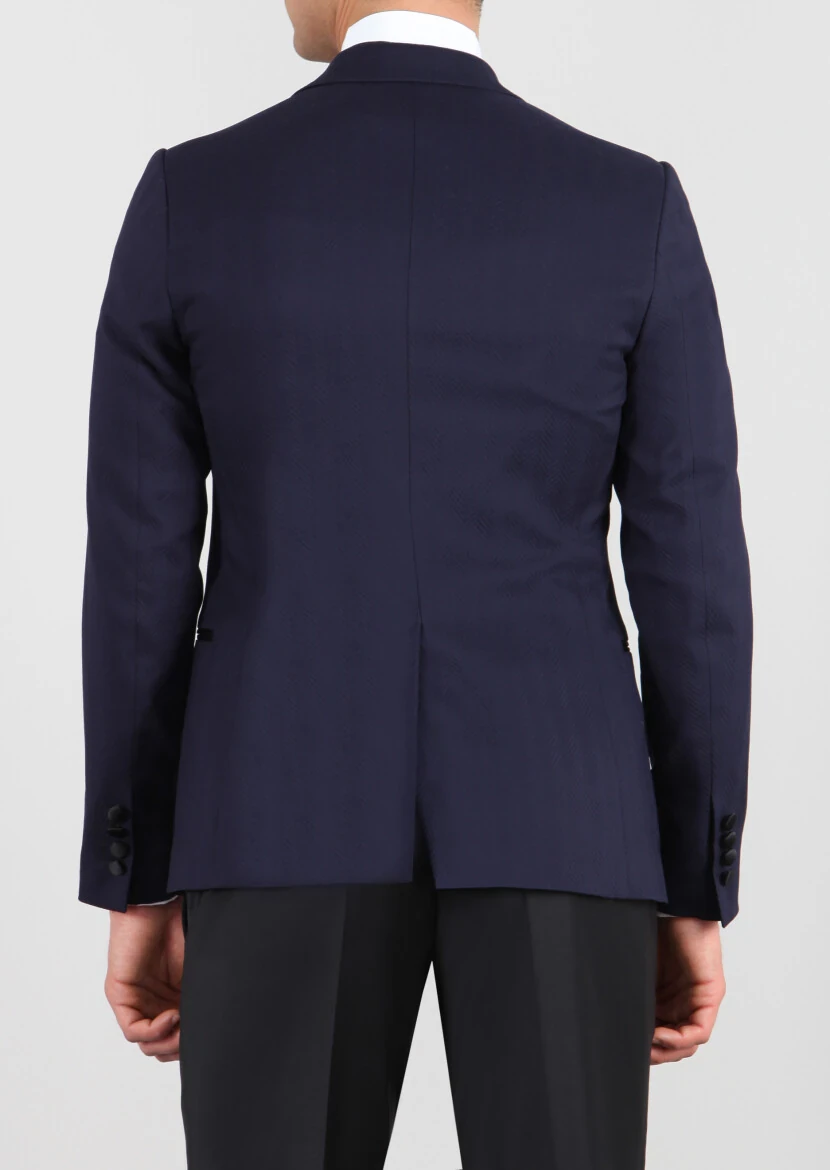 Dark Navyblue Cotton Blended Dinner Jacket - 2