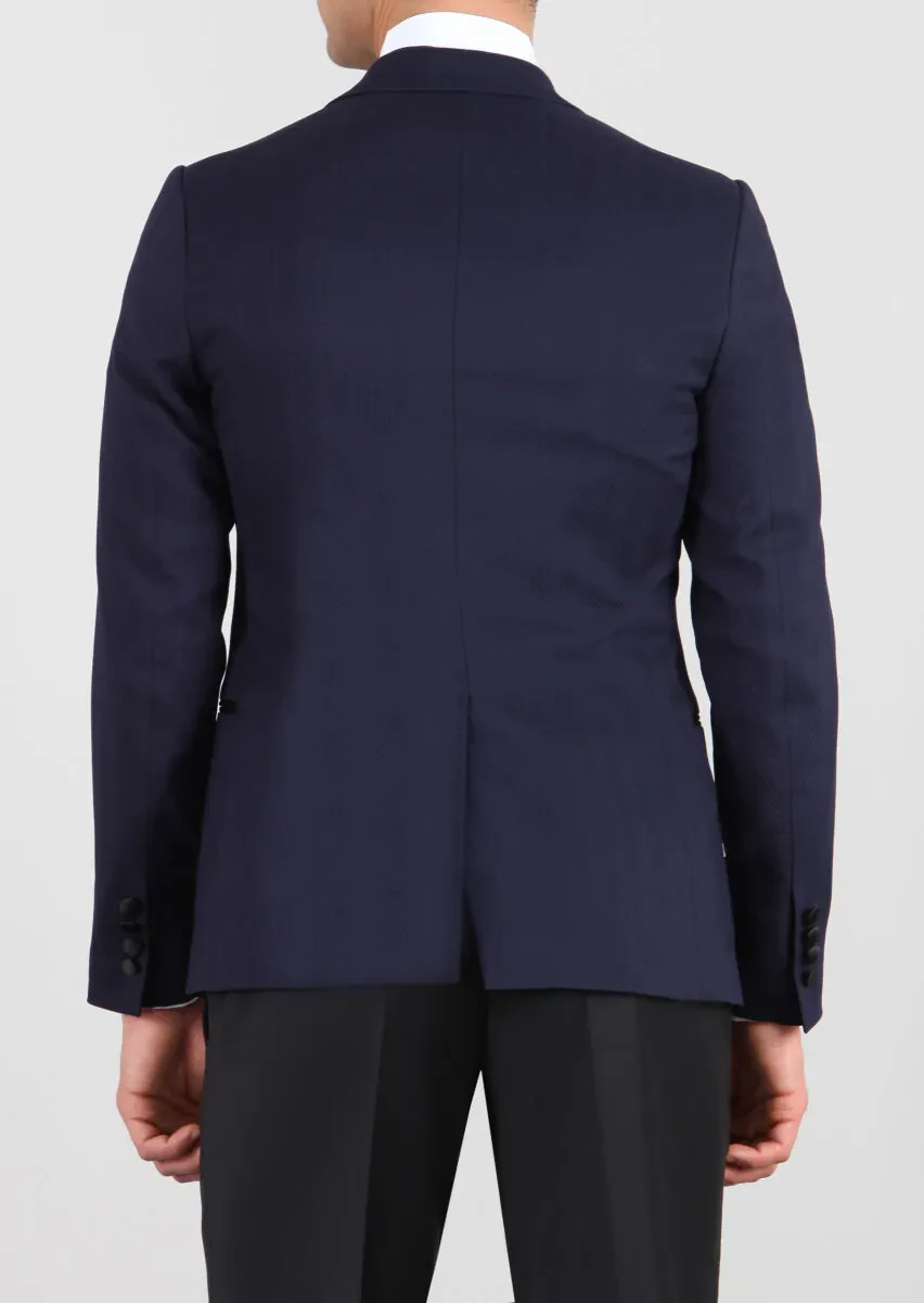 Dark Navyblue Cotton Blended Dinner Jacket - 2