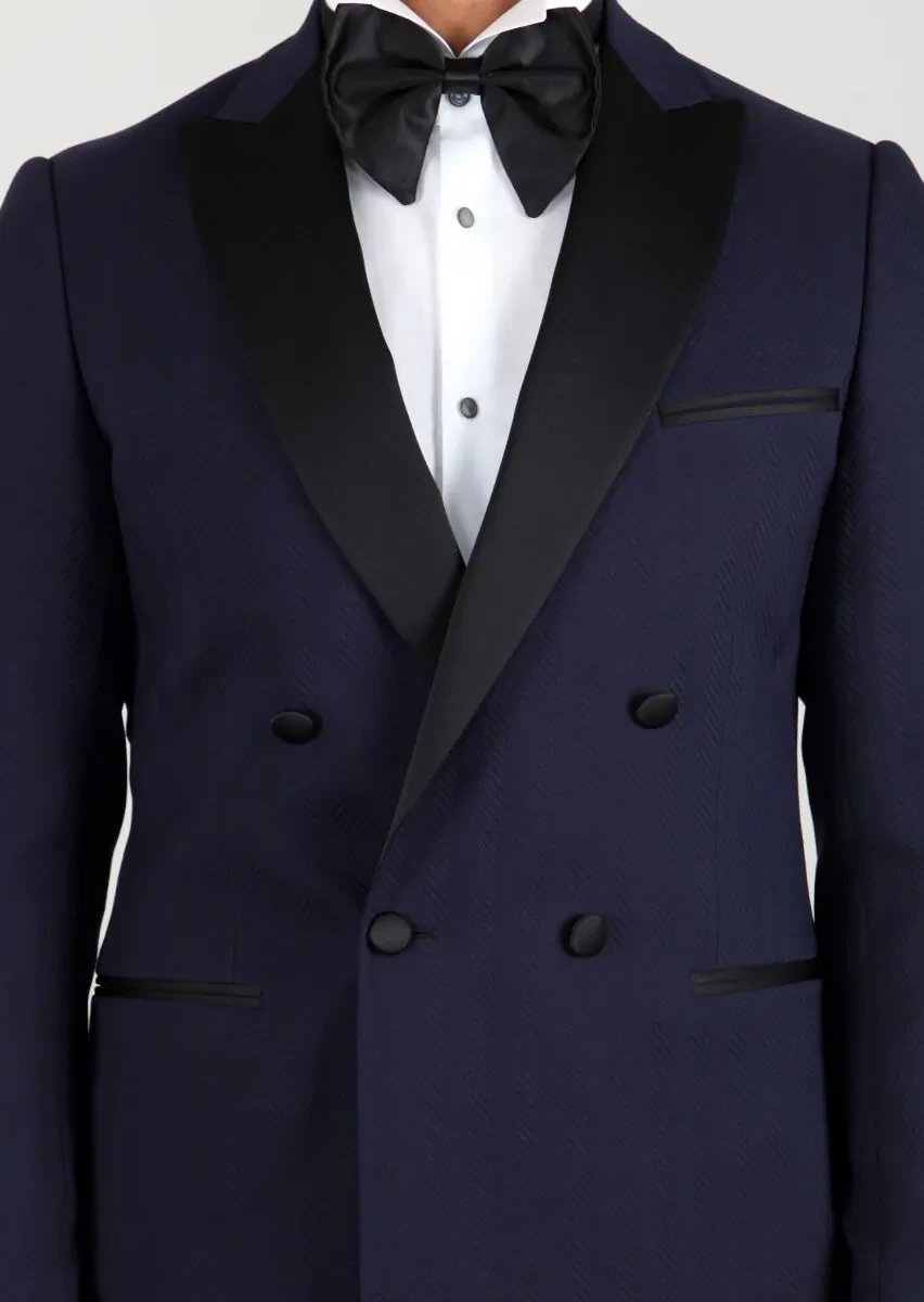 Dark Navyblue Cotton Blended Dinner Jacket - 3