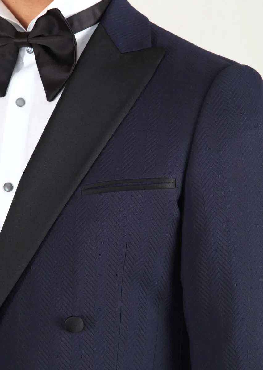 Dark Navyblue Cotton Blended Dinner Jacket - 4