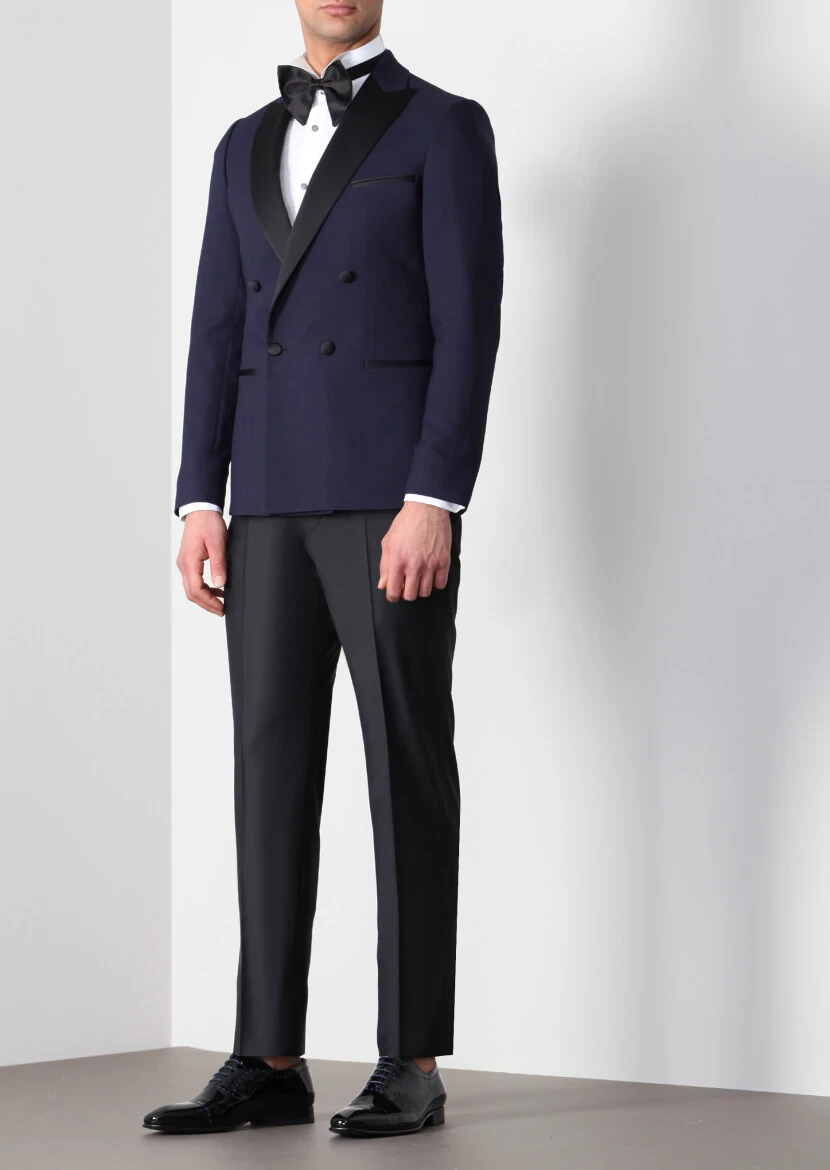 Dark Navyblue Cotton Blended Dinner Jacket - 5