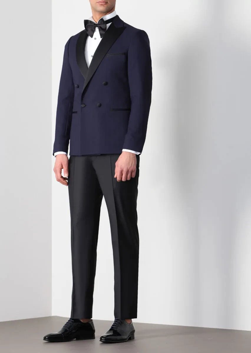 Dark Navyblue Cotton Blended Dinner Jacket - 5