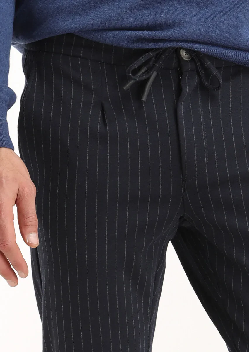 Dark Navyblue Knitting Jogging Fit Casual Trousers - 3