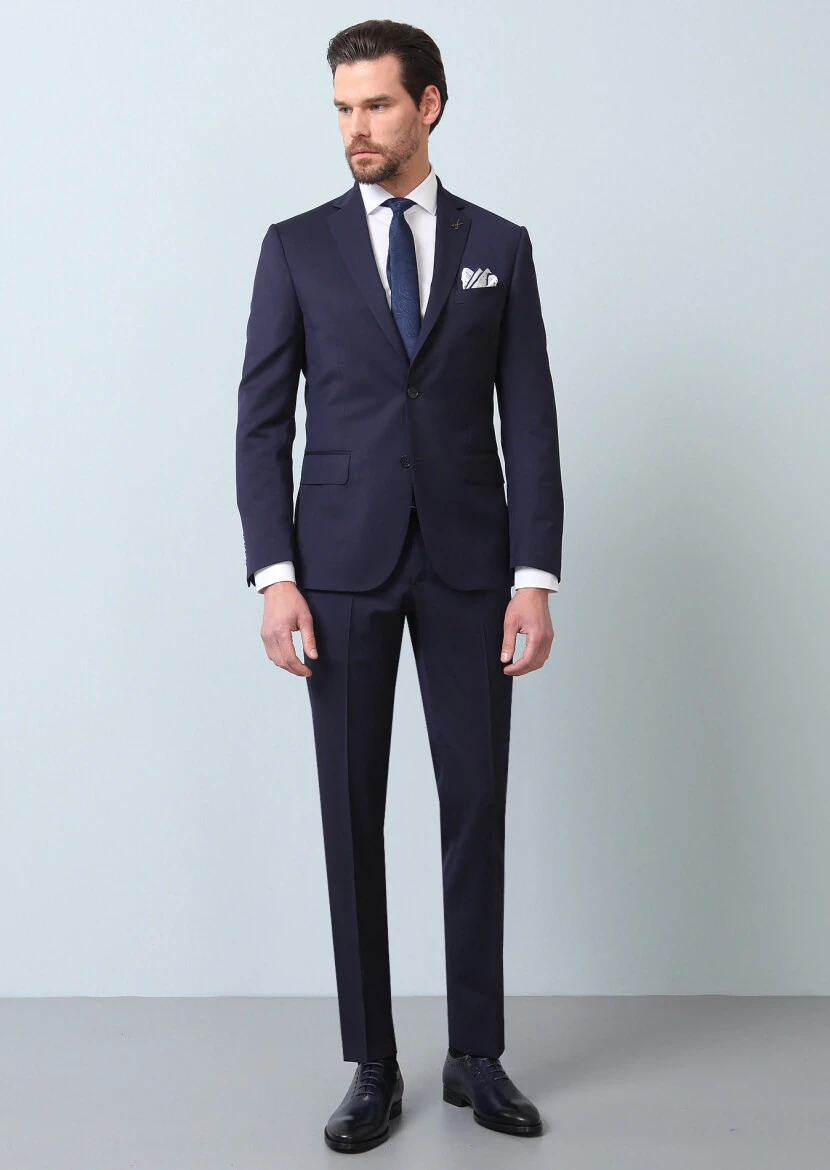 Dark Navyblue Micro Zeroweight Slim Fit 100% Wool Suit - 3