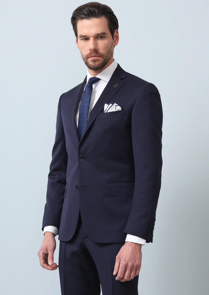 Dark Navyblue Micro Zeroweight Slim Fit 100% Wool Suit - 4