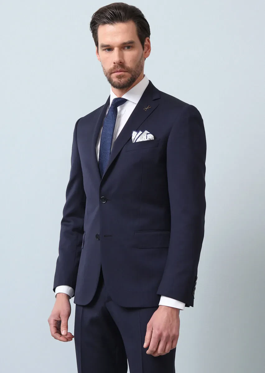 Dark Navyblue Micro Zeroweight Slim Fit 100% Wool Suit - 4