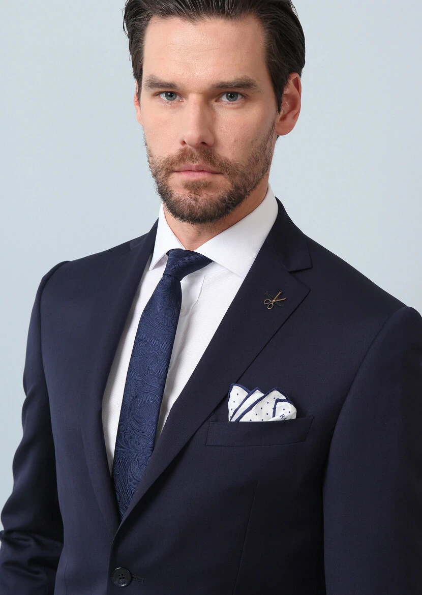 Dark Navyblue Micro Zeroweight Slim Fit 100% Wool Suit - 5