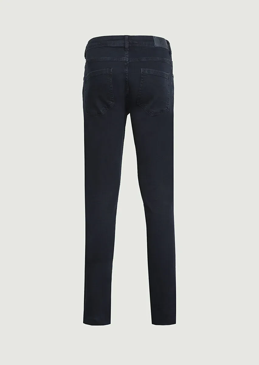 Dark Navyblue Slim Fit Denim Cotton Blended Trousers - 7