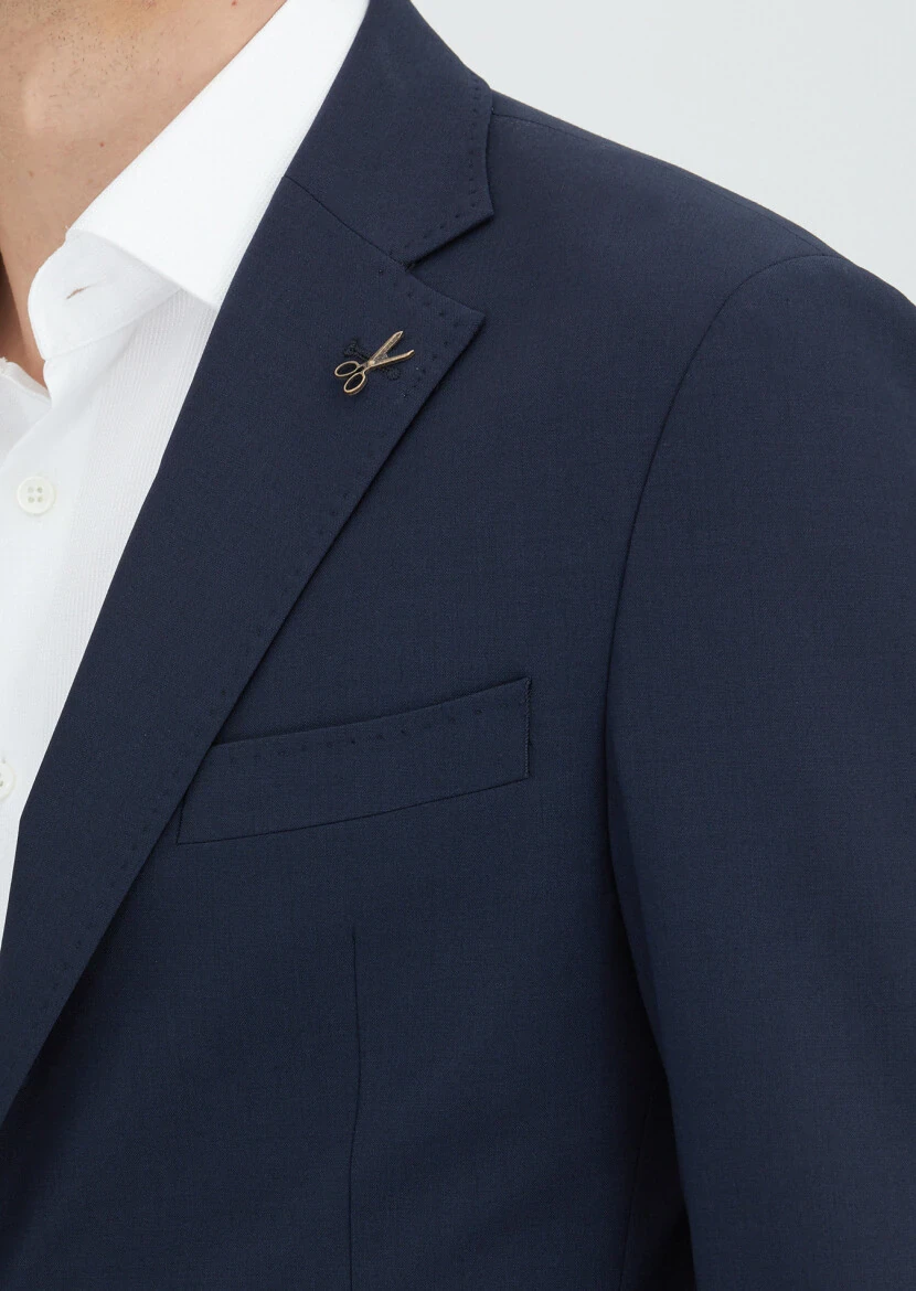 Dark Navyblue Striped Zeroweight Slim Fit Wool Blended Suit - 3