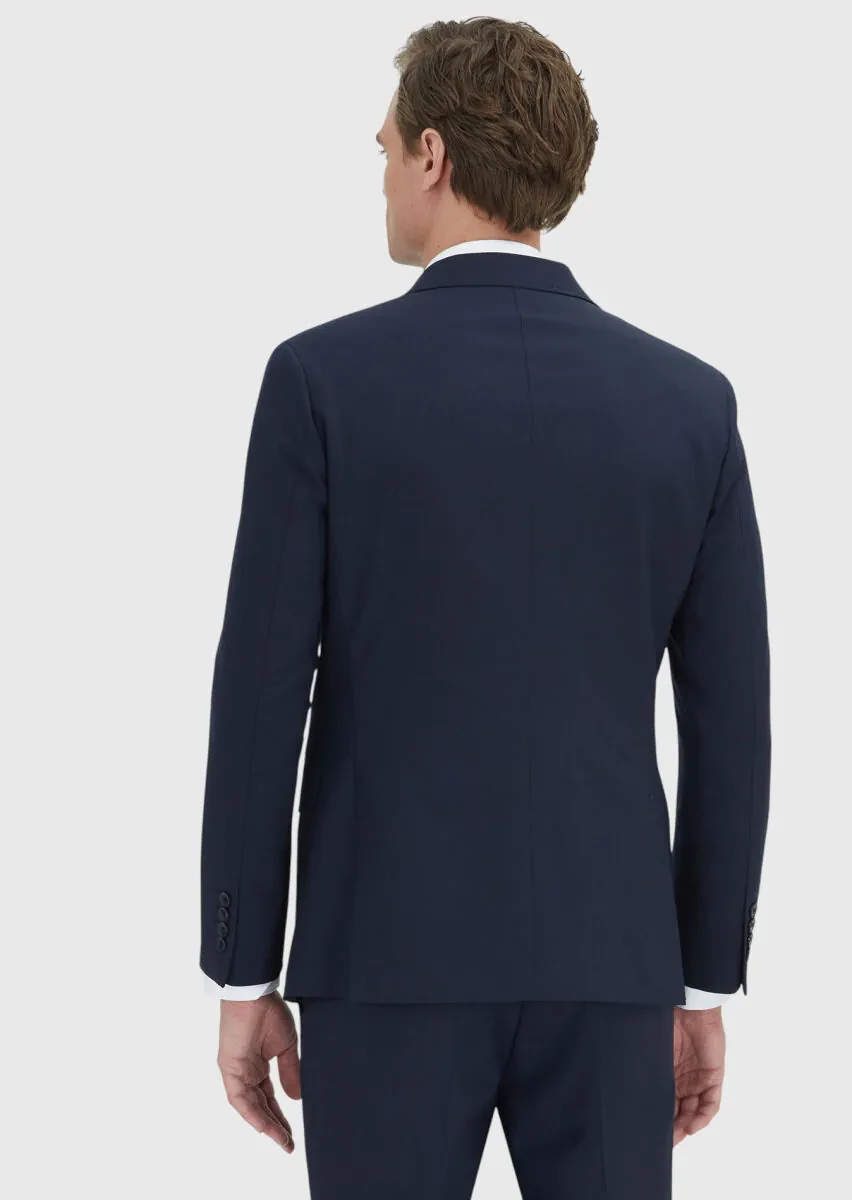 Dark Navyblue Striped Zeroweight Slim Fit Wool Blended Suit - 5