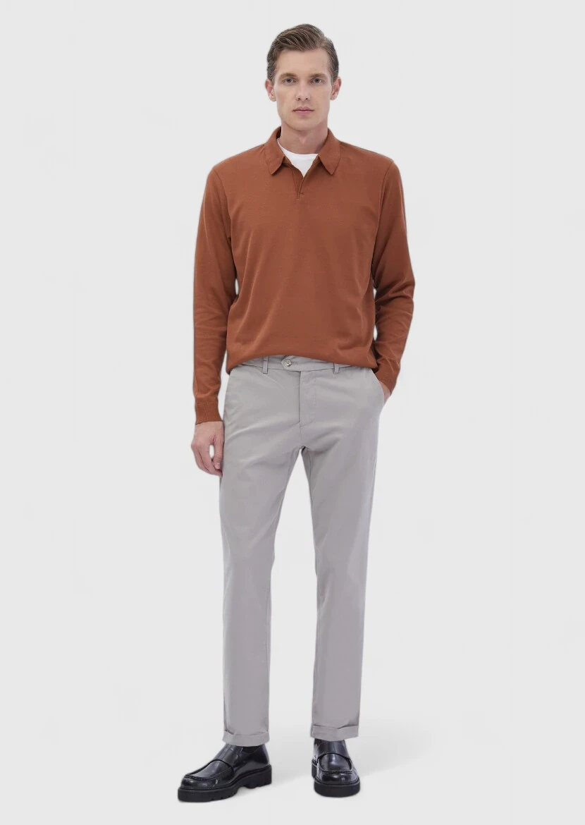 Dark Orange Polo Neck Plain Sweatshirt 