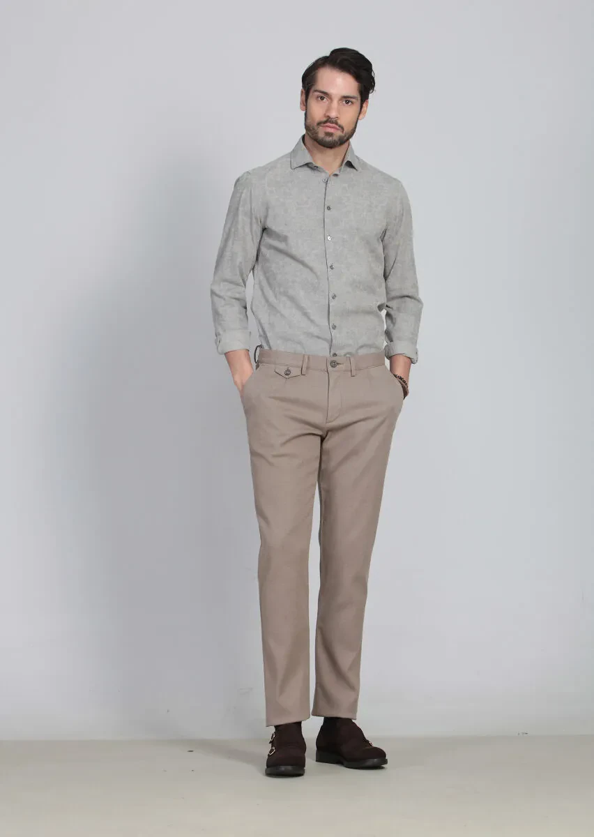 Deve Tüyü Desenli Dokuma Regular Fit Casual Pamuk Karışımlı Pantolon - 1