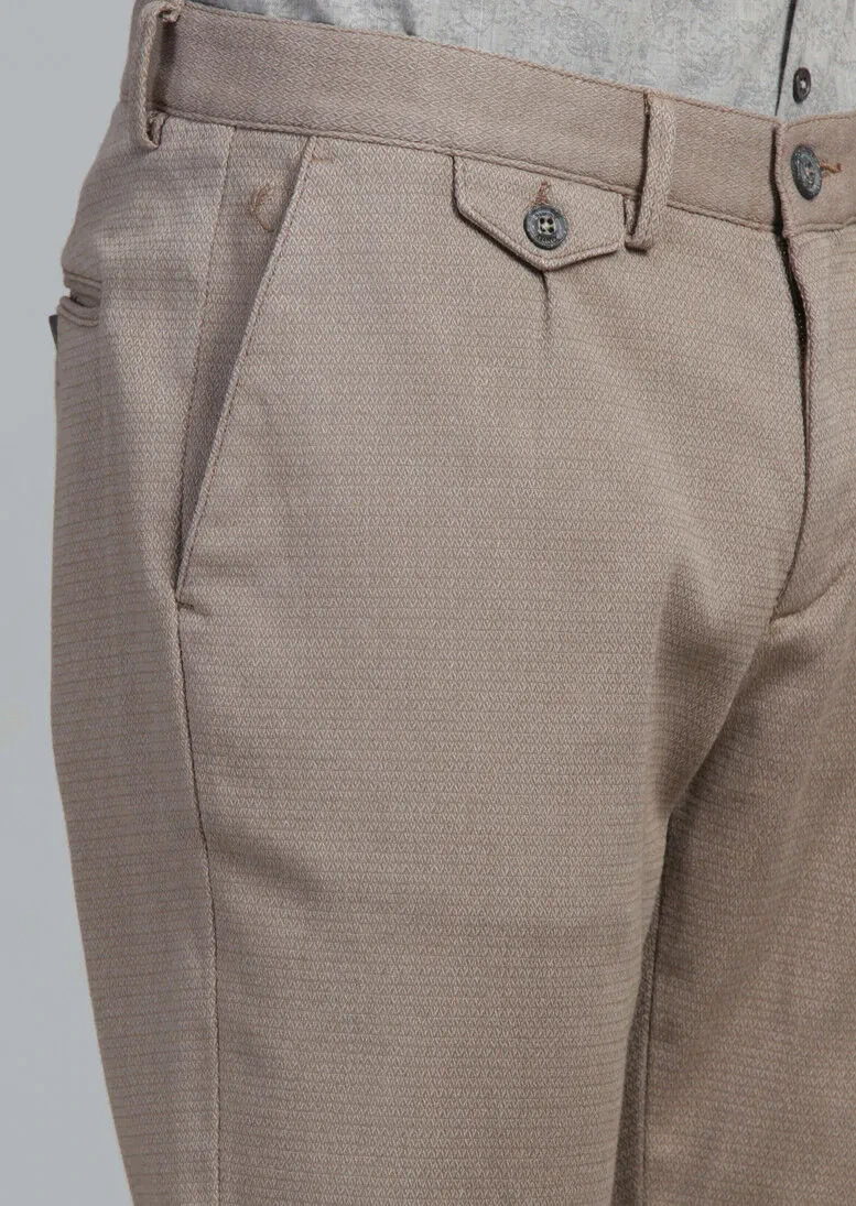 Deve Tüyü Desenli Dokuma Regular Fit Casual Pamuk Karışımlı Pantolon - 4