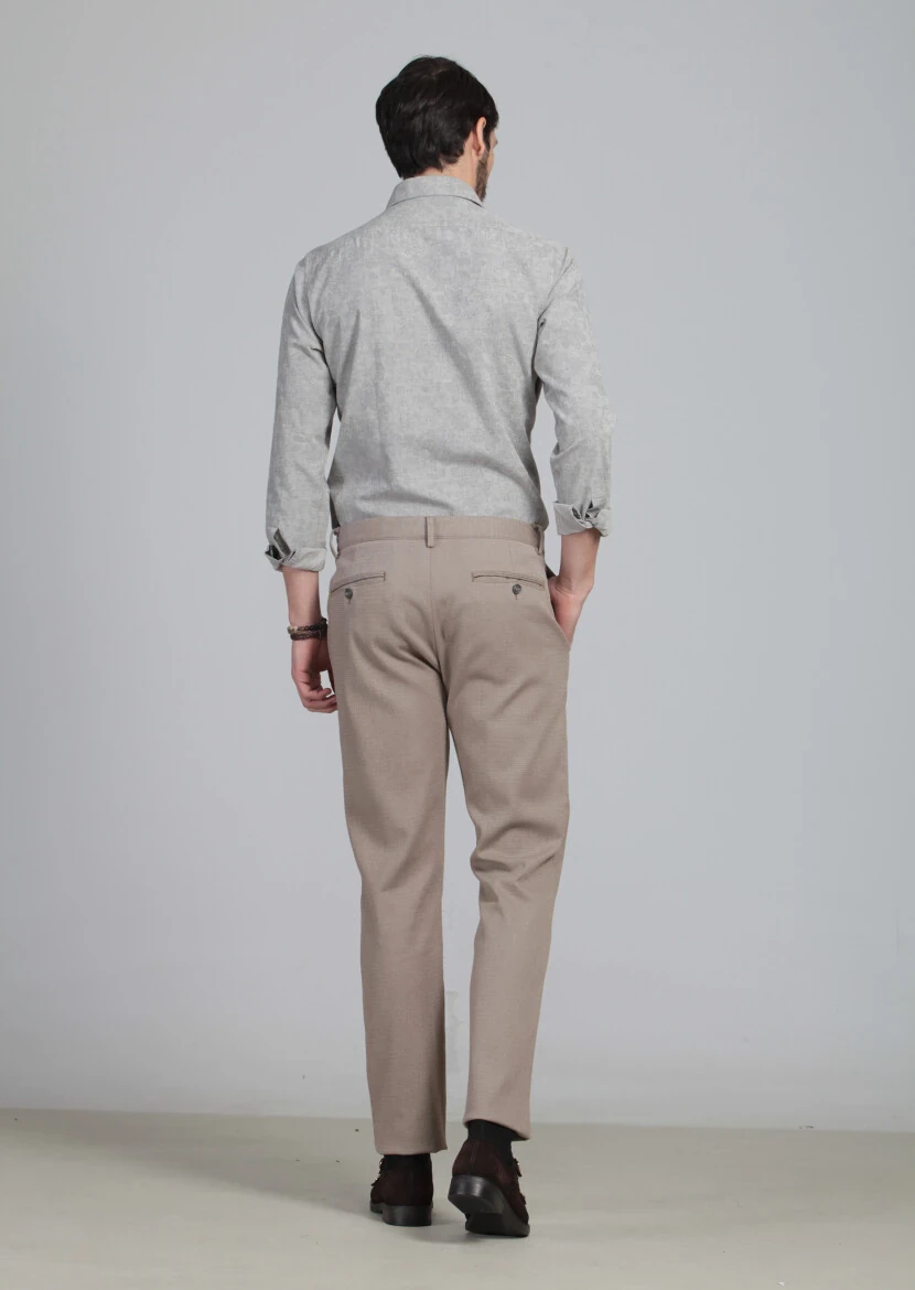 Deve Tüyü Desenli Dokuma Regular Fit Casual Pamuk Karışımlı Pantolon - 5