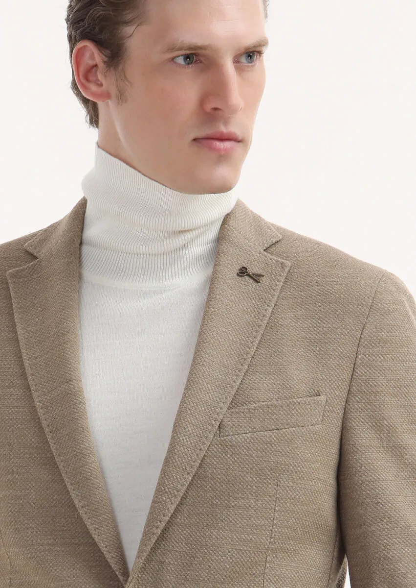 Deve Tüyü Desenli Shirt Shoulder Slim Fit Yün Karışımlı Örme Ceket - 3