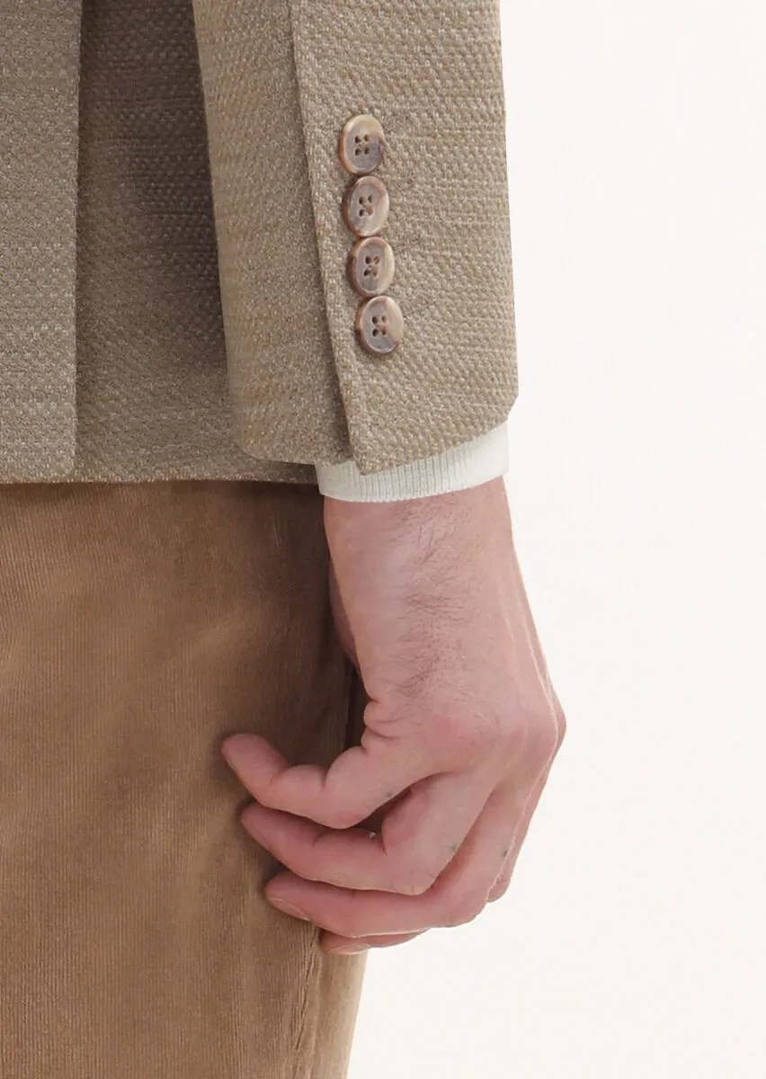 Deve Tüyü Desenli Shirt Shoulder Slim Fit Yün Karışımlı Örme Ceket - 4