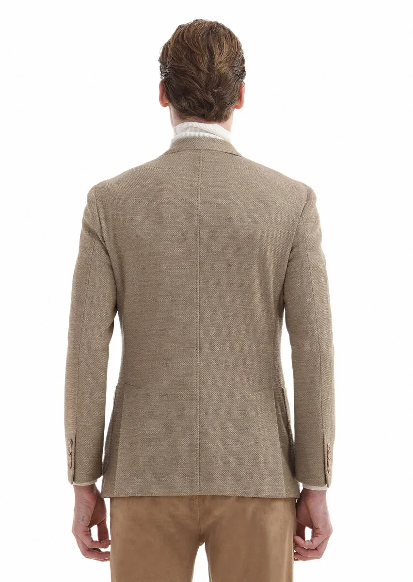 Deve Tüyü Desenli Shirt Shoulder Slim Fit Yün Karışımlı Örme Ceket - 5