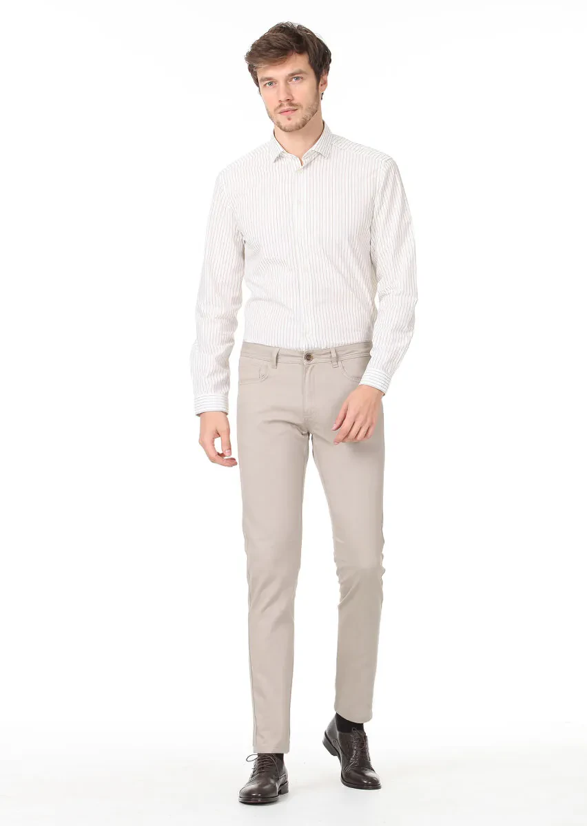 Deve Tüyü Dokuma Slim Fit Casual Pamuk Karışımlı Pantolon - 1