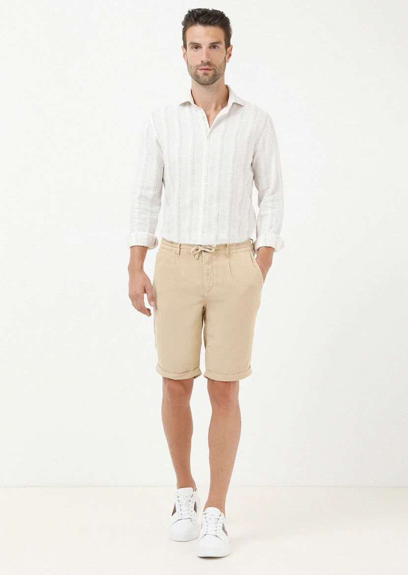 Deve Tüyü Düz Dokuma Jogging Fit Casual Bermuda - 1