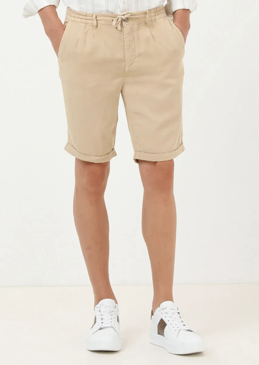 Deve Tüyü Düz Dokuma Jogging Fit Casual Bermuda - 3