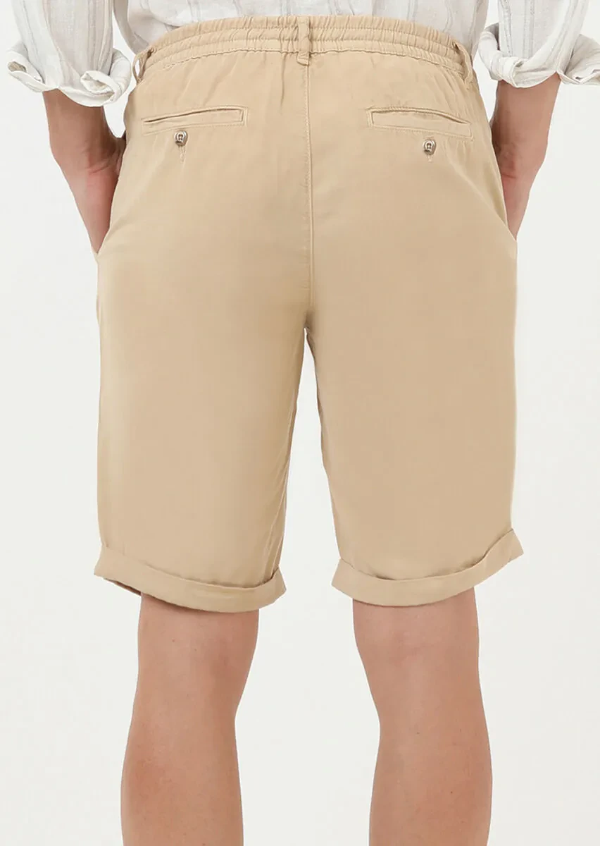 Deve Tüyü Düz Dokuma Jogging Fit Casual Bermuda - 4